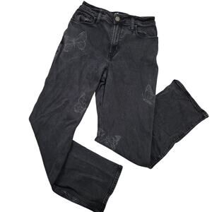 Hollister Women’s Ultra High Rise Dad Jeans Sz 0S Black Denim Faded Butterflies